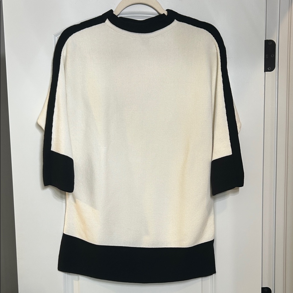 Chico's Cream and Black Crewneck Sweater